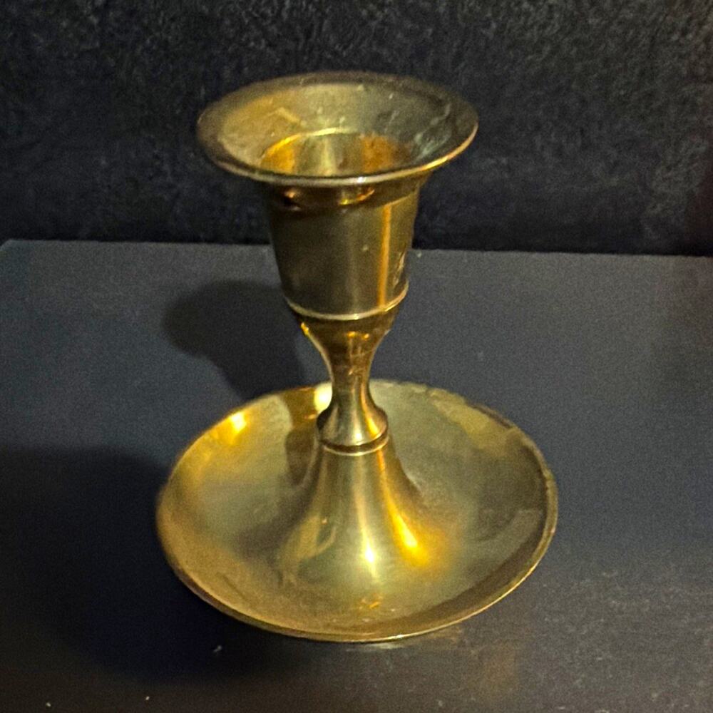 Gold Metal Traditional Round Taper/Dinner Candlestick Holder, Freestanding 3”